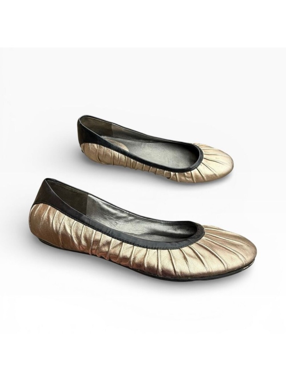 Cole Haan Metallic Gold Pleated Ballet Flats Comfort Shoes Women's size 8.5